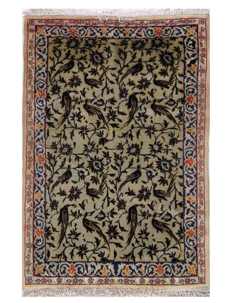 Isfahan Rug Green Light Green Persian Isfahan 2'8