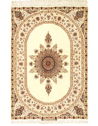 Ivory fine Hand Knotted silk&wool Persian Isfahan rug 5'x8'