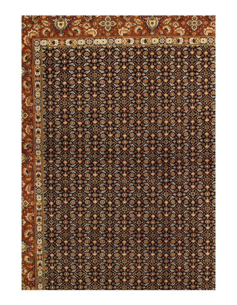 Black Herati fine Hand Knotted Rug 5' X 6'