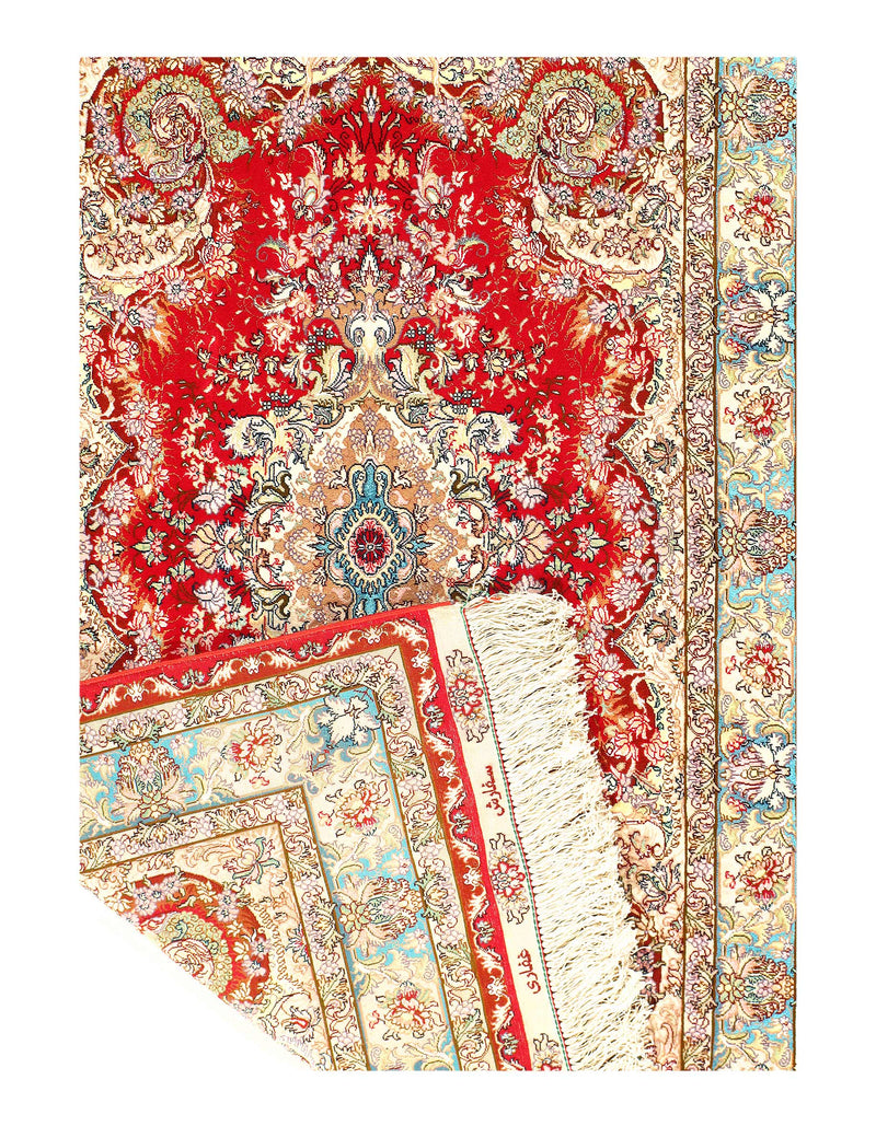 Fine hand Knotted Persain silk & wool Tabriz Design 3'5'' X 5'3''