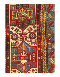 Red Russian Antique Kazak runner 3'6'' X 9'6''