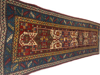 Red Russian Antique Kazak runner 3'6'' X 9'6''