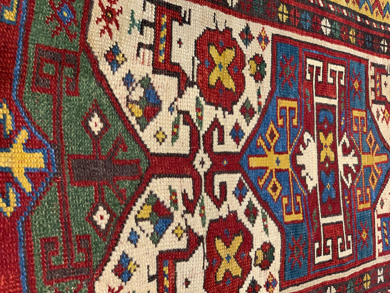 Red Russian Antique Kazak runner 3'6'' X 9'6''