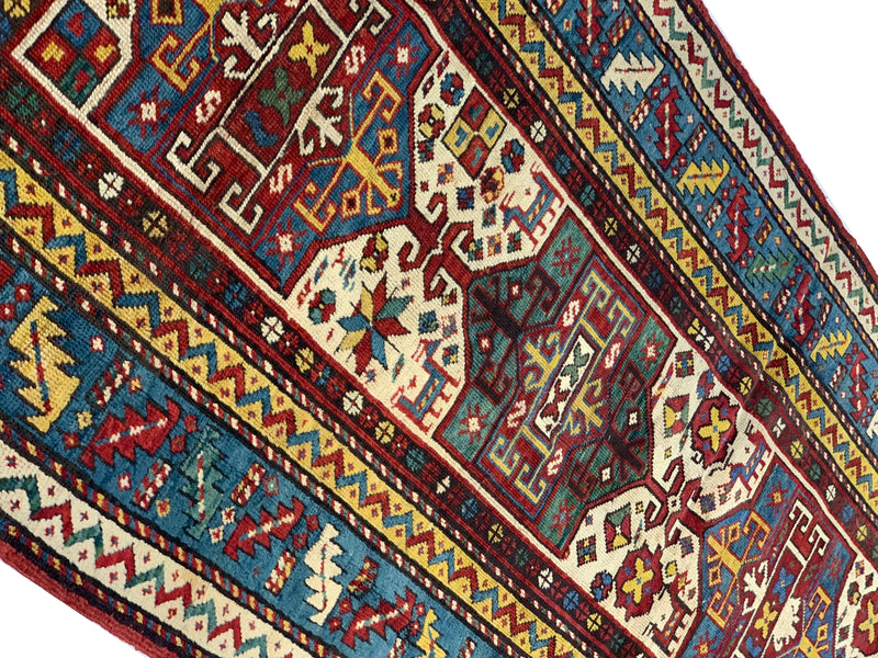 Red Russian Antique Kazak runner 3'6'' X 9'6''