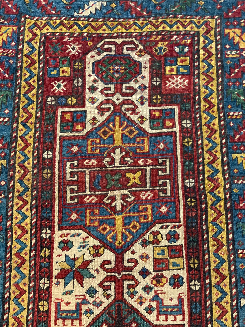 Red Russian Antique Kazak runner 3'6'' X 9'6''