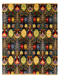 Multi Color Fine Hand Knotted Ikat Rug 7'11'' X 9'9''