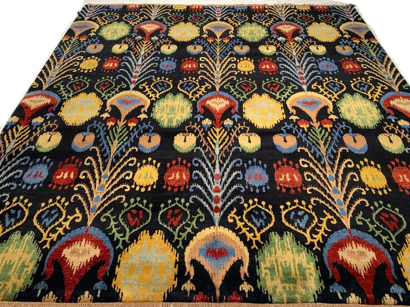 Multi Color Fine Hand Knotted Ikat Rug 7'11'' X 9'9''