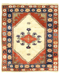 Fine Hand Knotted Vintage Turkish Oushak Rug 3'3'' X 3'9''