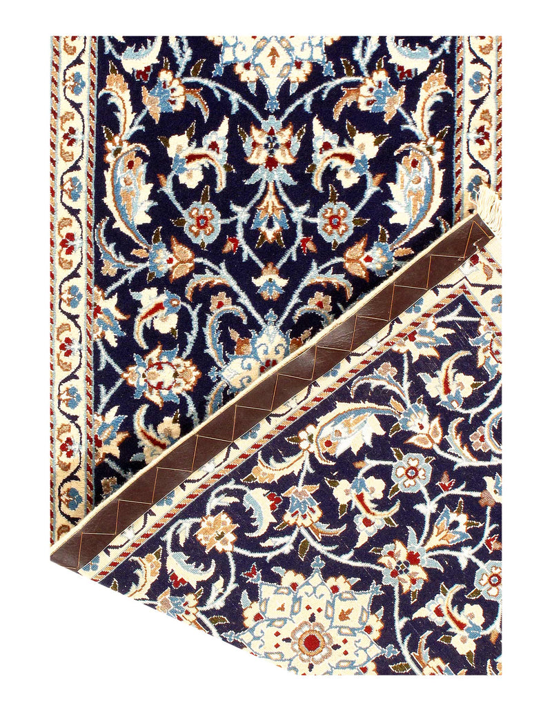 Navy Blue Fine Hand Knotted Persian Silk & wool Nain 2' X 6'2''