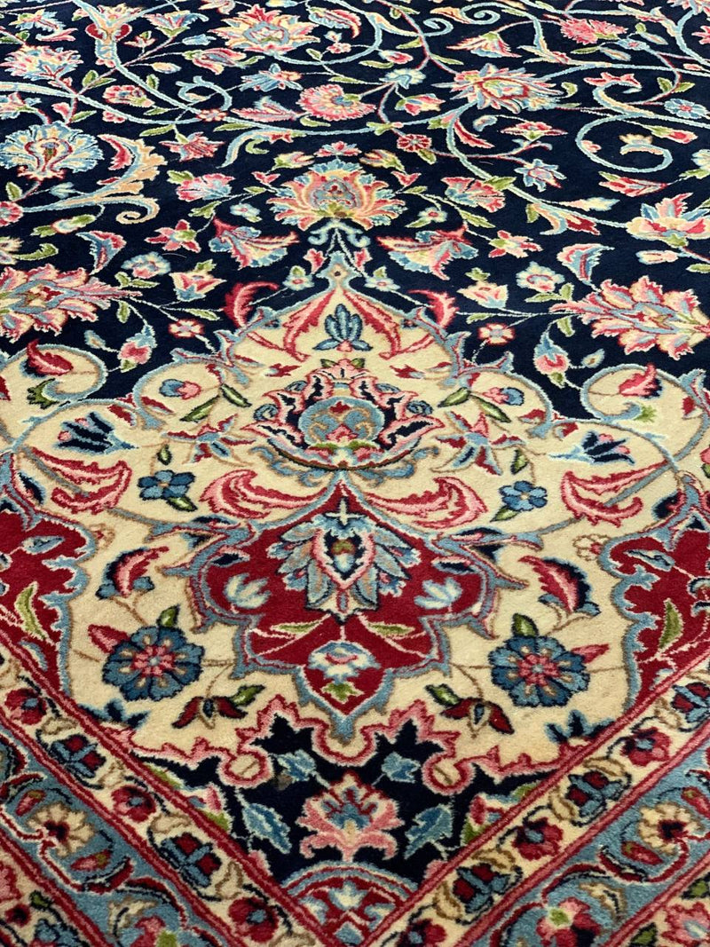 Navy Blue Fine Hand Knotted Persian Vintage Kerman 11'5'' X 17'2''