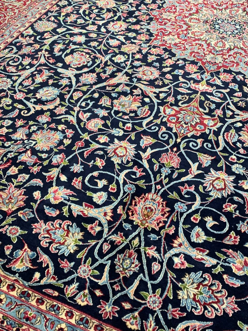 Navy Blue Fine Hand Knotted Persian Vintage Kerman 11'5'' X 17'2''