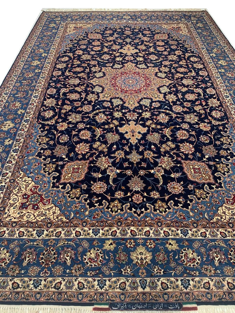 Navy Blue super Fine Persain silk & wool Isfahan 7'9'' X 11'9''