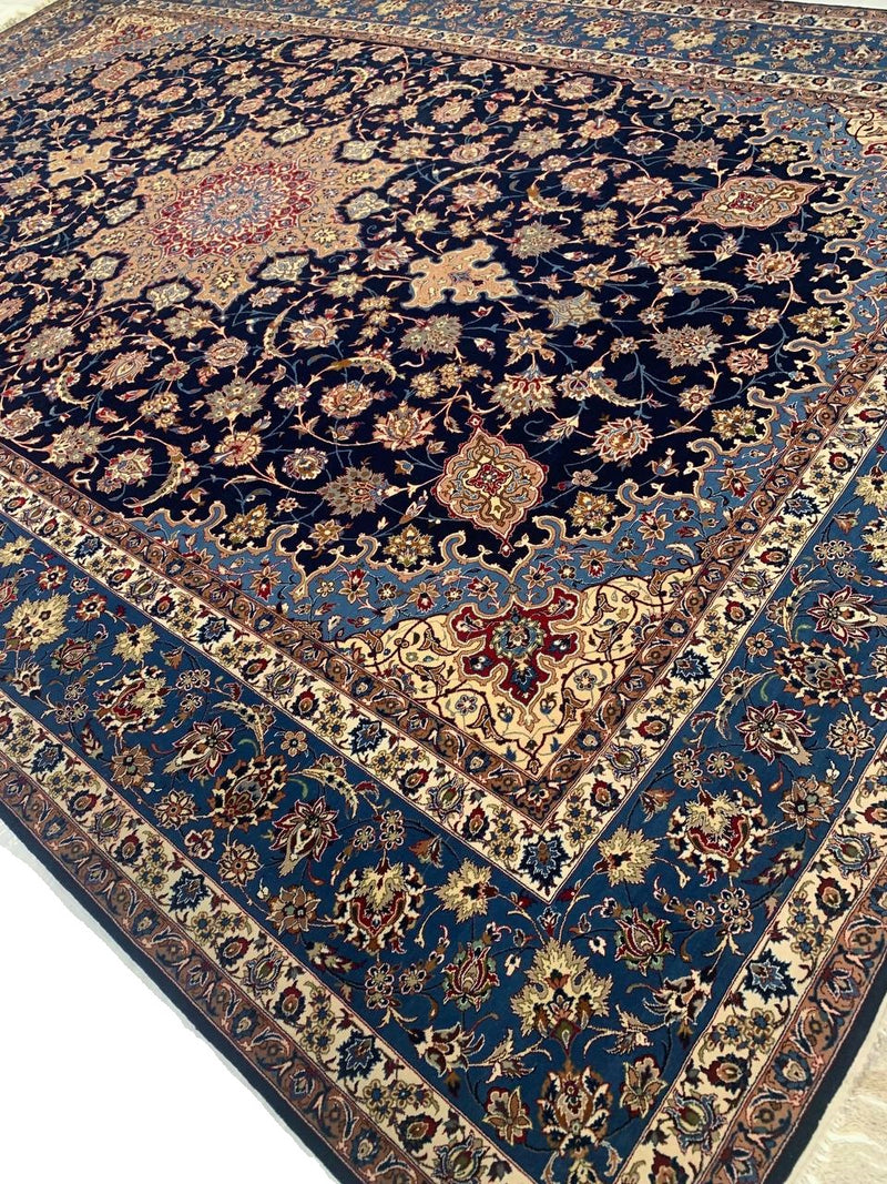 Navy Blue super Fine Persain silk & wool Isfahan 7'9'' X 11'9''