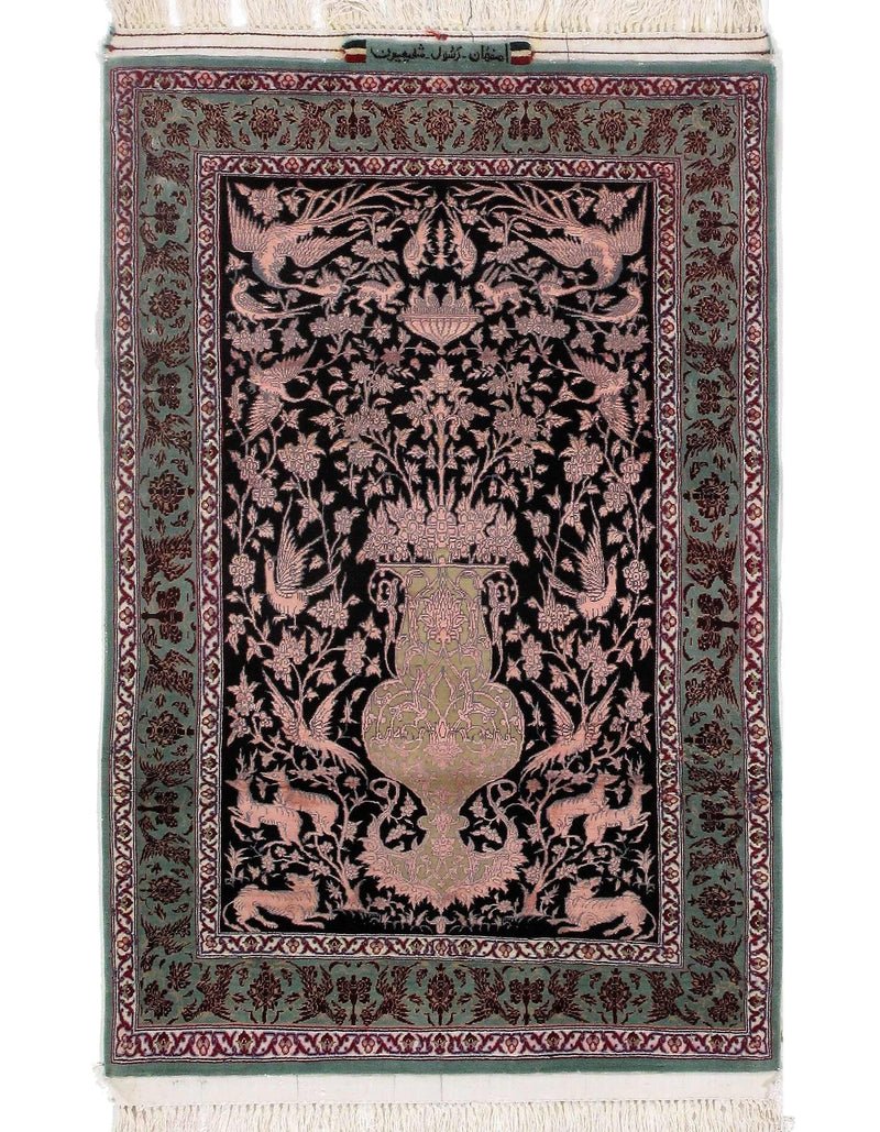 Black Isfahan Rug Black Persian Isfahan Silk & wool 2'8