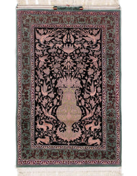 Black Persian Isfahan Silk & wool 2'8" X 4'