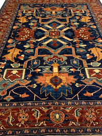 Navy Blue Fine Hand Knotted Serapi design 6'4'' X 8'11''