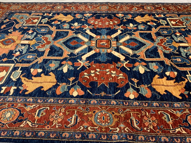 Navy Blue Fine Hand Knotted Serapi design 6'4'' X 8'11''