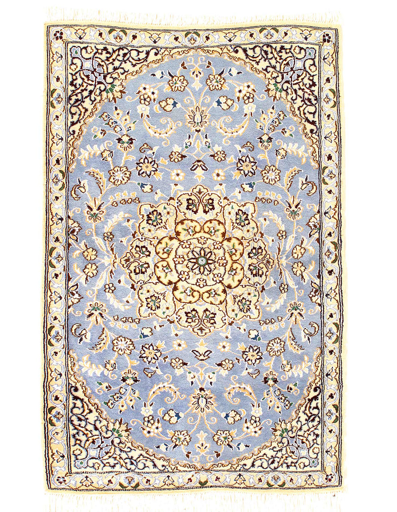 Fine Hand Knotted Silk & wool Persian Nain 2'11'' X 4'8''