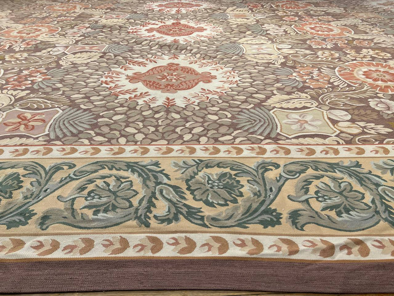 Light Brown Fine Hand Knotted Aubusson Rug 14'3'' X 18'3''