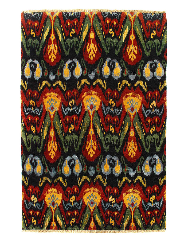 Black Multi color Ikat Design 6' X 9'