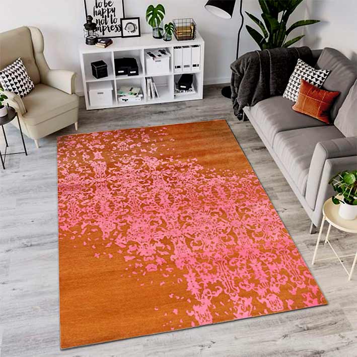 Rust Color Modern Hand Knotted Rug 6' X 9'