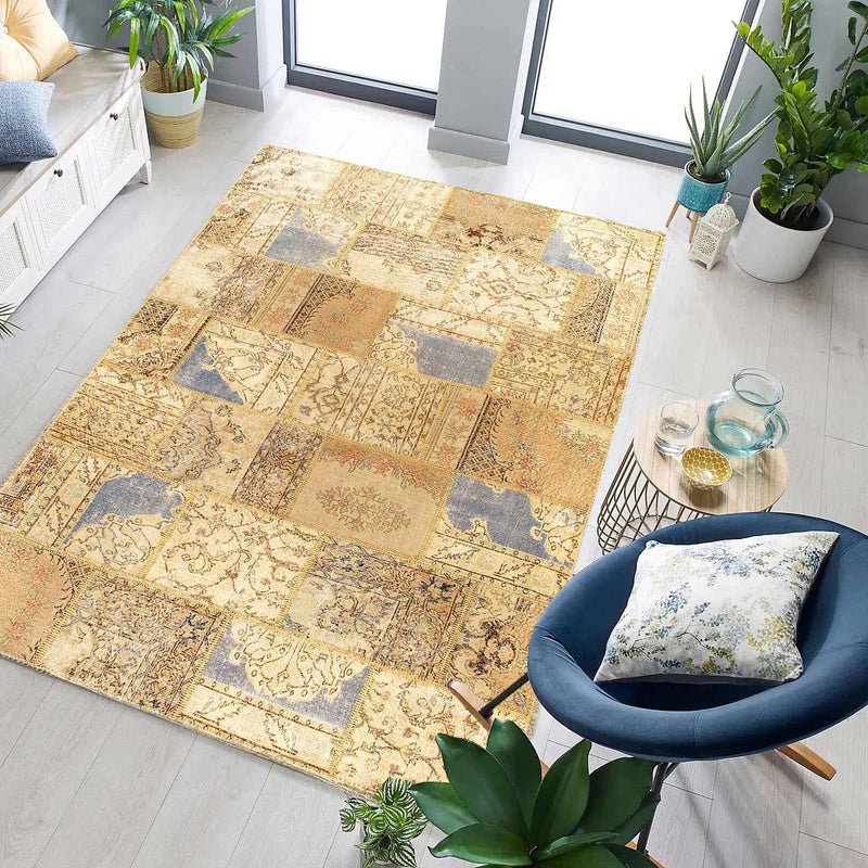 Beige Turkish Patchwork Rug 6' X 9'