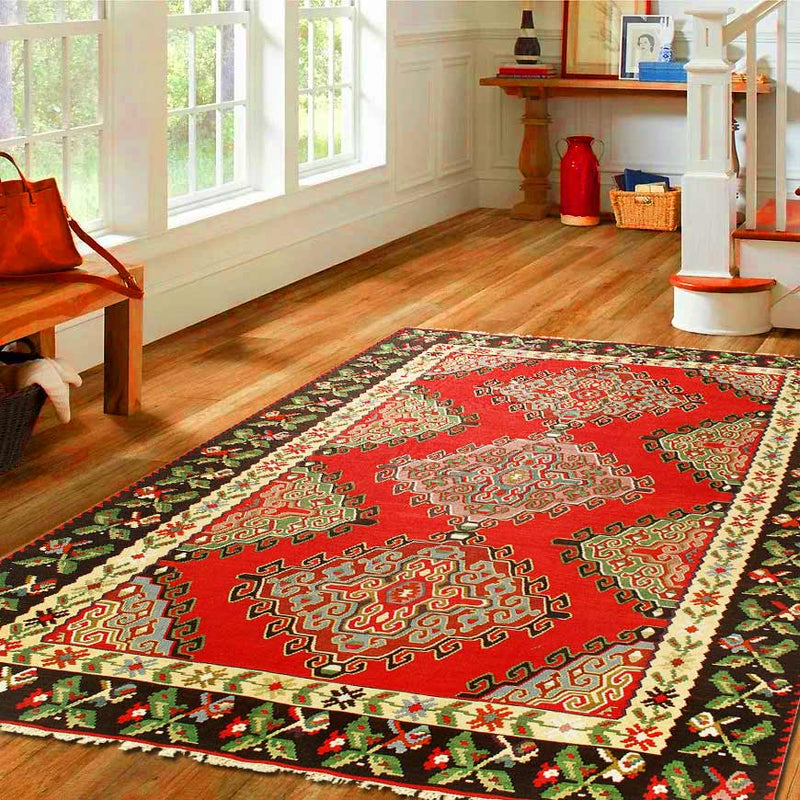 Red Fine Hand knotted Turkish Kilim 6'11'' X 9'11''