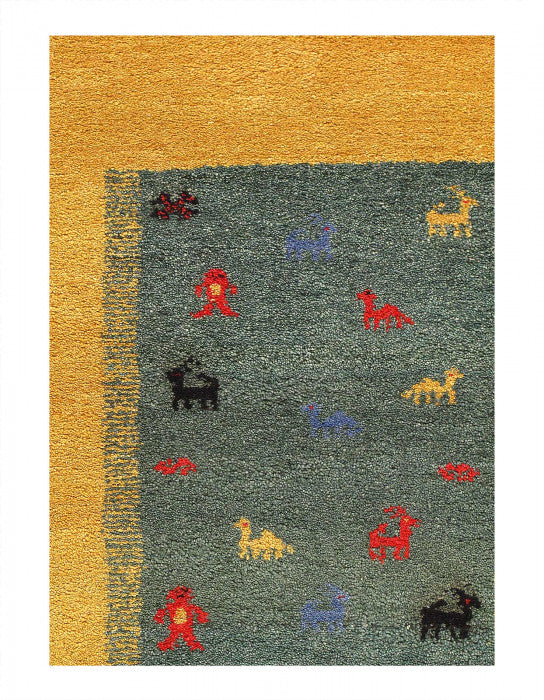 Gold Hand Knotted Gabbeh Rug 6' X 9'