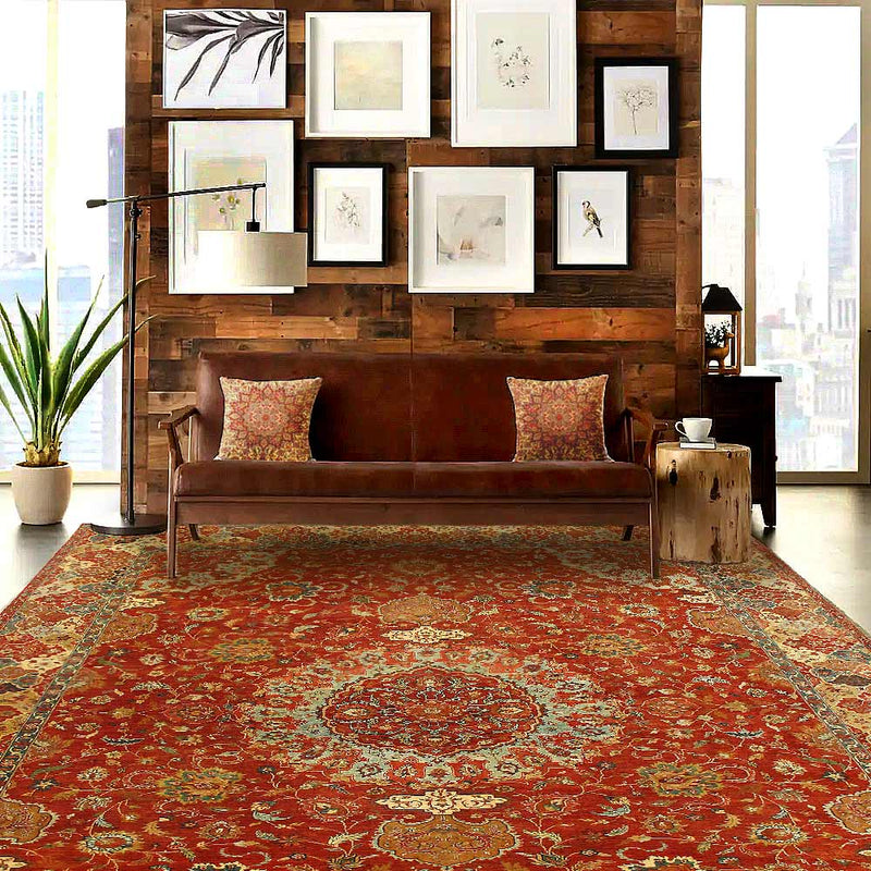 Rust Color Fine Hand Knotted Persian Design Tabriz Design 9'1'' X 12'1''