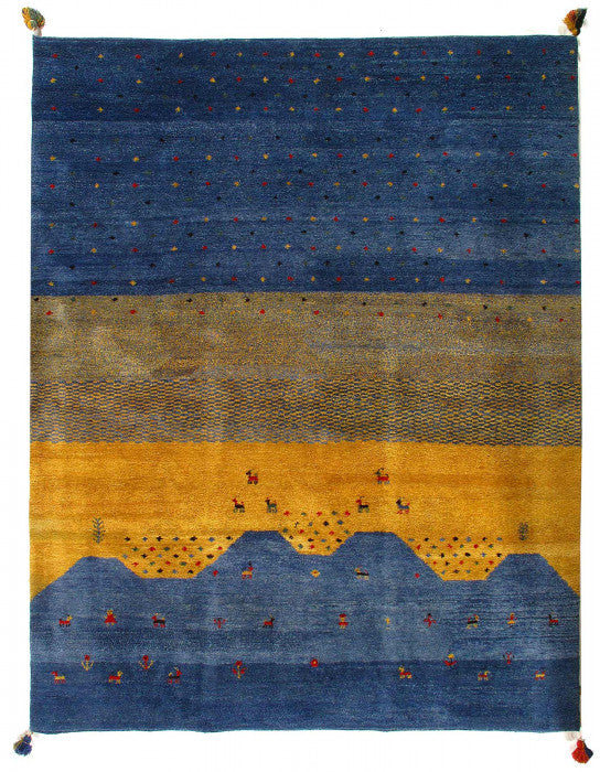 Gold and Blue Gabbeh Design 8' X 10' – Alexandria Fine Rugs