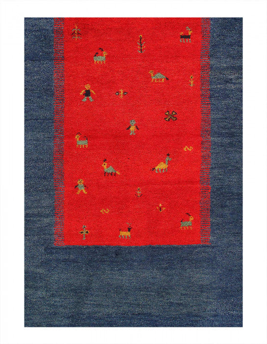 Blue Hand Knotted Gabbeh Rug 8' X 10'