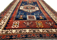 Navy Blue Russain Antique Kazak runner 3'5" X 9'4"