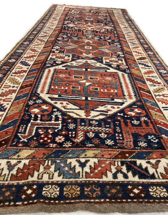 Navy Blue Russain Antique Kazak runner 3'5" X 9'4"