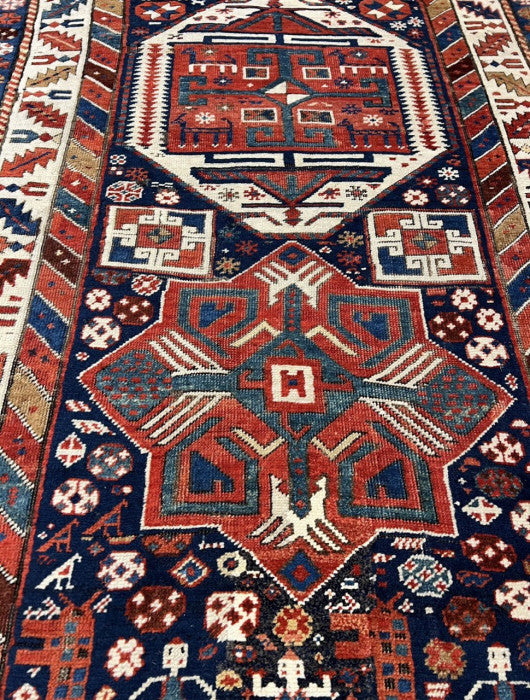 Navy Blue Russain Antique Kazak runner 3'5" X 9'4"