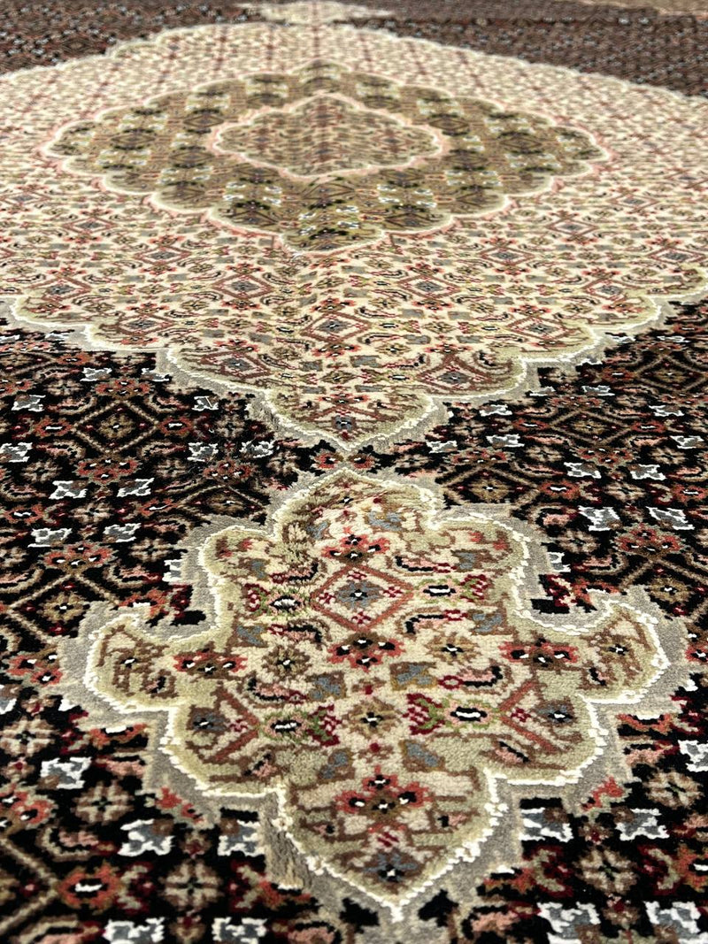 Black Tabriz Design fish Design Silk & Wool 10' X 14'