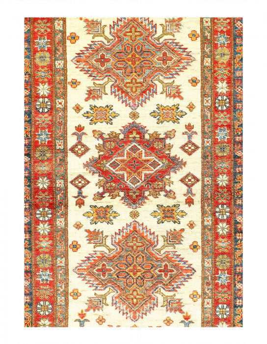 Ivory Super Kazak Lamb's Wool Runner 2'7" X 12'7"