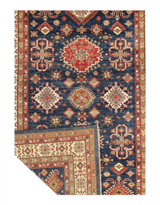 Navy blue Super Kazak Lamb's Wool rug 5'5" X 8'6"