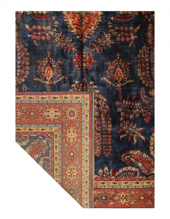 Navy Blue Fine Hand Knotted sarouk mohajran Design 10' X 17'