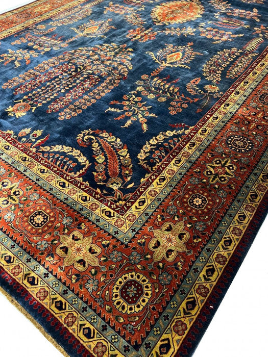 Navy Blue Fine Hand Knotted sarouk mohajran Design 10' X 17'