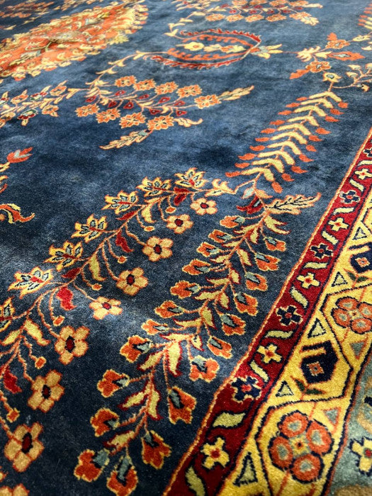 Navy Blue Fine Hand Knotted sarouk mohajran Design 10' X 17'