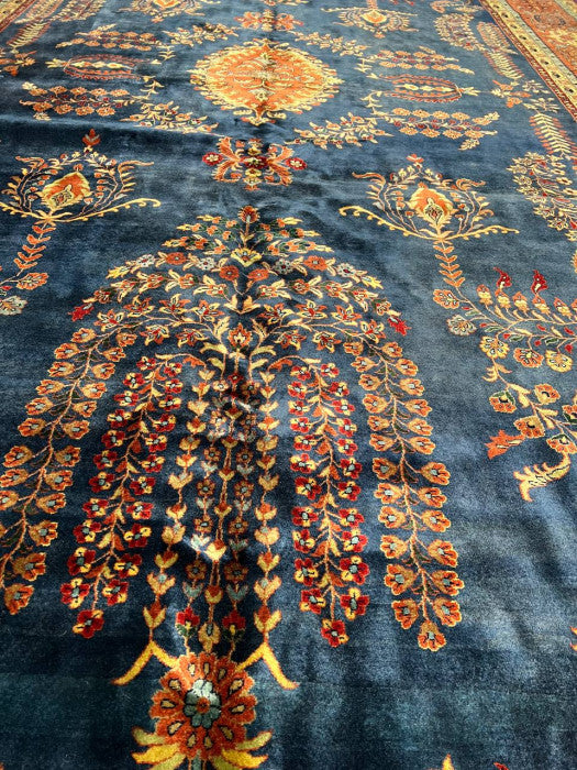 Navy Blue Fine Hand Knotted sarouk mohajran Design 10' X 17'