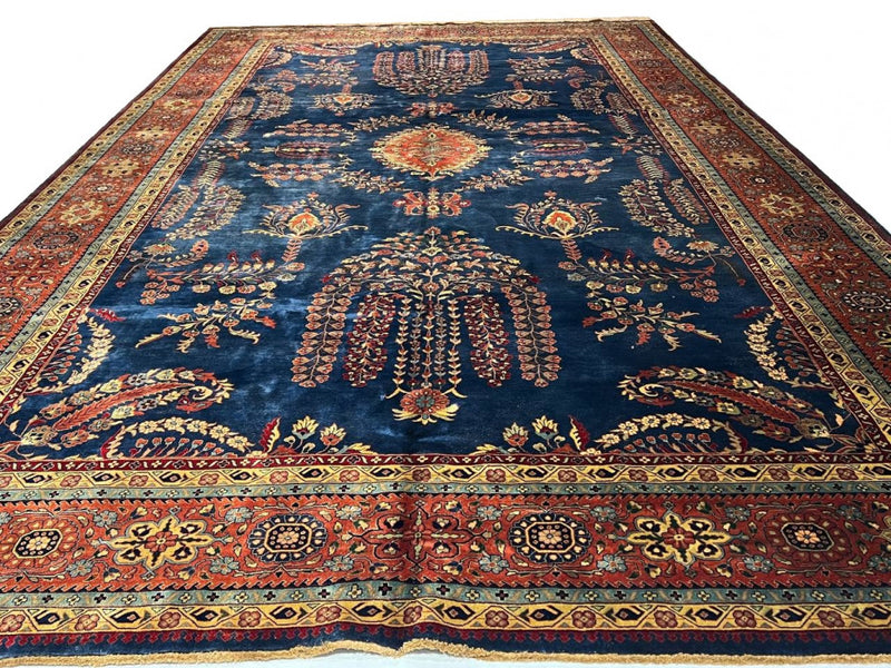 Navy Blue Fine Hand Knotted sarouk mohajran Design 10' X 17'