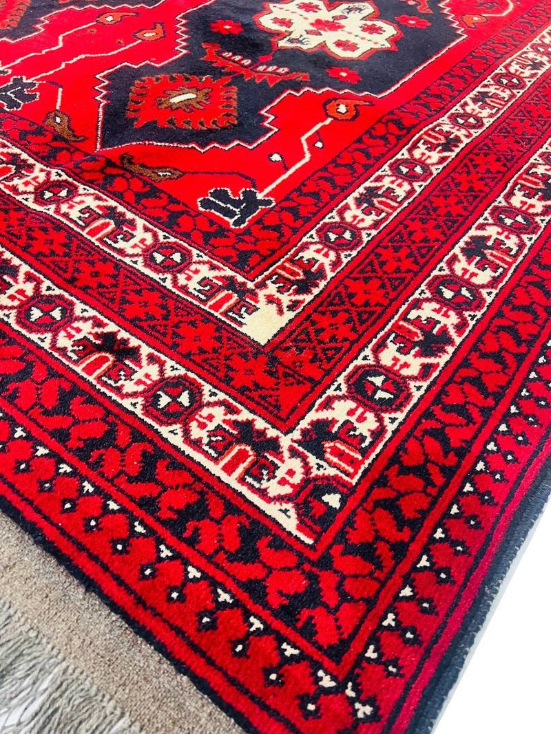 Afghan Bashir Red Hand Knotted Rug - 6?5" Ã 9?7?