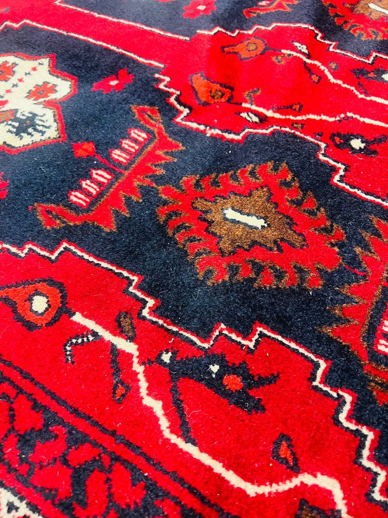 Afghan Bashir Red Hand Knotted Rug - 6?5" Ã 9?7?