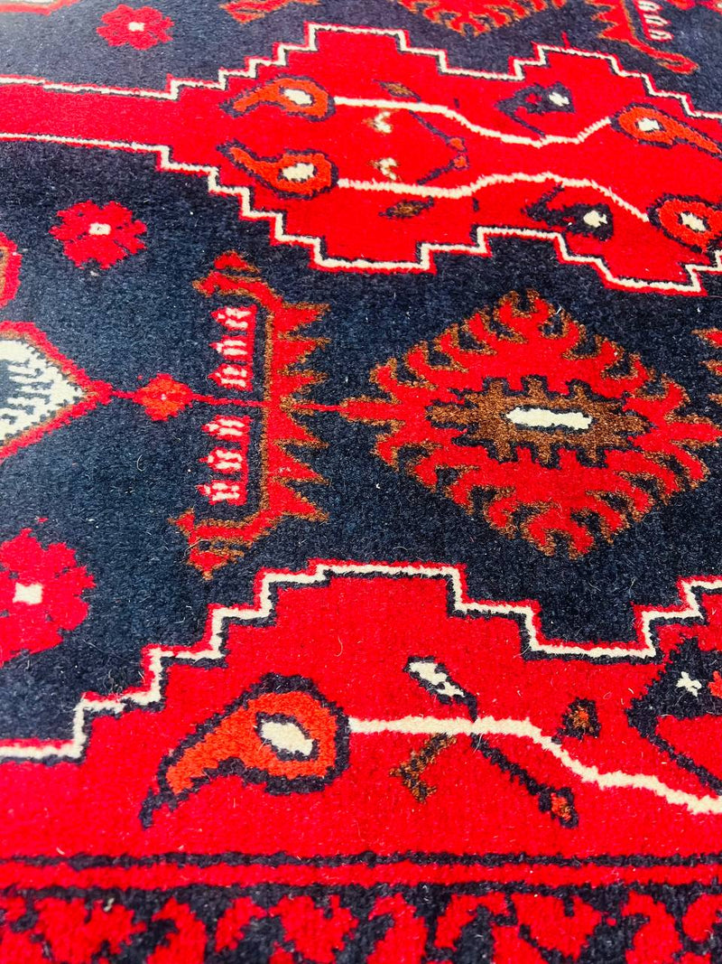 Afghan Bashir Red Hand Knotted Rug - 6?5" Ã 9?7?