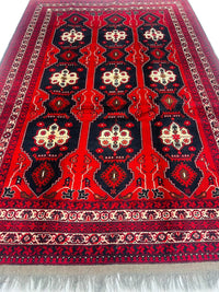 Afghan Bashir Red Hand Knotted Rug - 6?5" Ã 9?7?