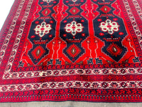 Afghan Bashir Red Hand Knotted Rug - 6?5" Ã 9?7?