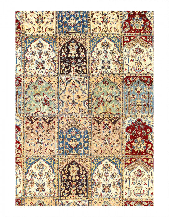 6 LA Multi Color Fine Hand Knotted Persian silk & wool Habibian Nain 6'9" X 10'