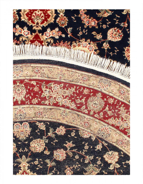 Navy silk & wool sino Tabriz Design Round 10' X 10'