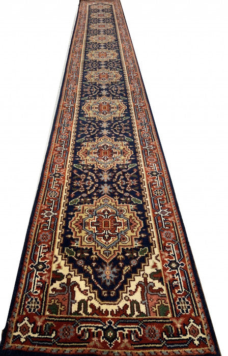 Navy Blue Hand Knotted Serapi Runner 2'7'' X 20'